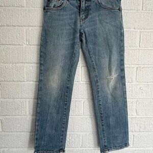 Armani Junior Blue and White Straight-Leg Jeans